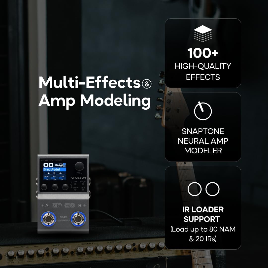 Valeton GP-50 Multi-Effects Guitar Processor | NAM & IR Loader, Bluetooth, 100+ HD Effects
