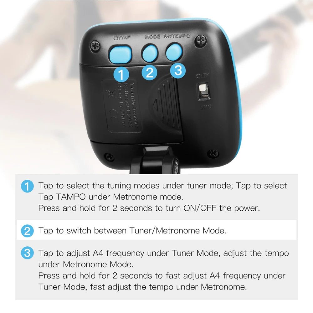 JOYO JMT-03 Guitar Tuner 360 Degree Rotatable Clip-On TAP Tempo Metronome