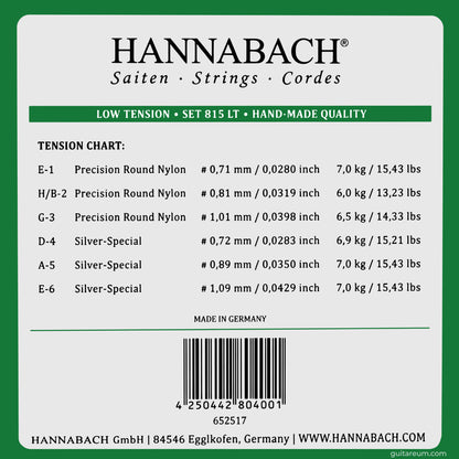 Hannabach 815 LT Silver Special Set Classical Guitar Strings Low Tension