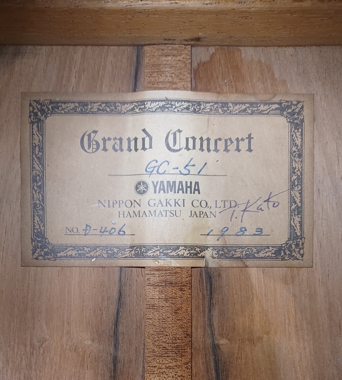 Yamaha GC-51 Grand Concert Classical Guitar Masterbuilt by Kato, Solid Spruce, Brazilian Rosewood 1983