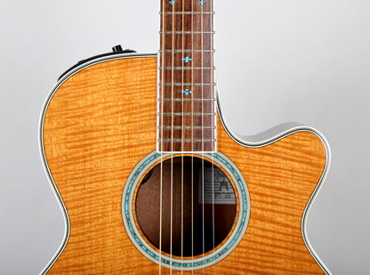 Takamine PT-108 Solid Flamed Sycamore OOO Acoustic-Electric Guitar, Japan 2000s