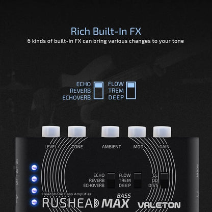 Valeton RUSHEAD Max Bass USB Chargable Portable Pocket Bass Headphone Amp