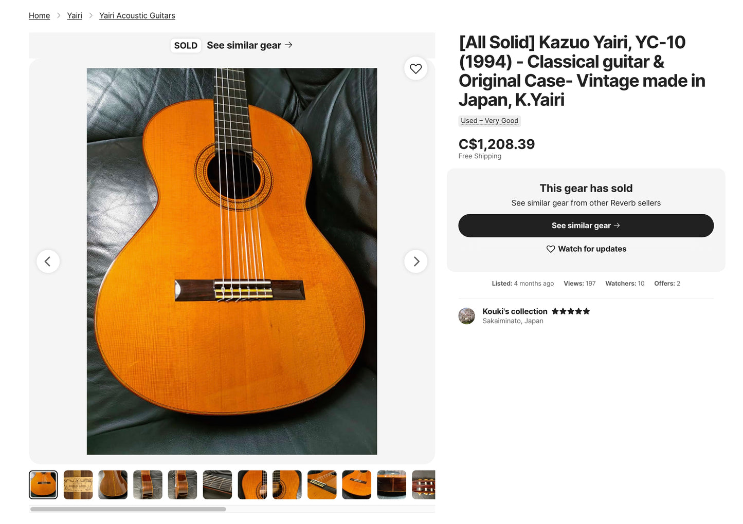 Kazuo Yairi YC10 Handmade Classical Guitar 1984 Signed by Yairi