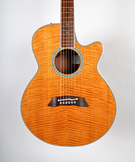 Takamine PT-108 Solid Flamed Sycamore OOO Acoustic-Electric Guitar, Japan 2000s