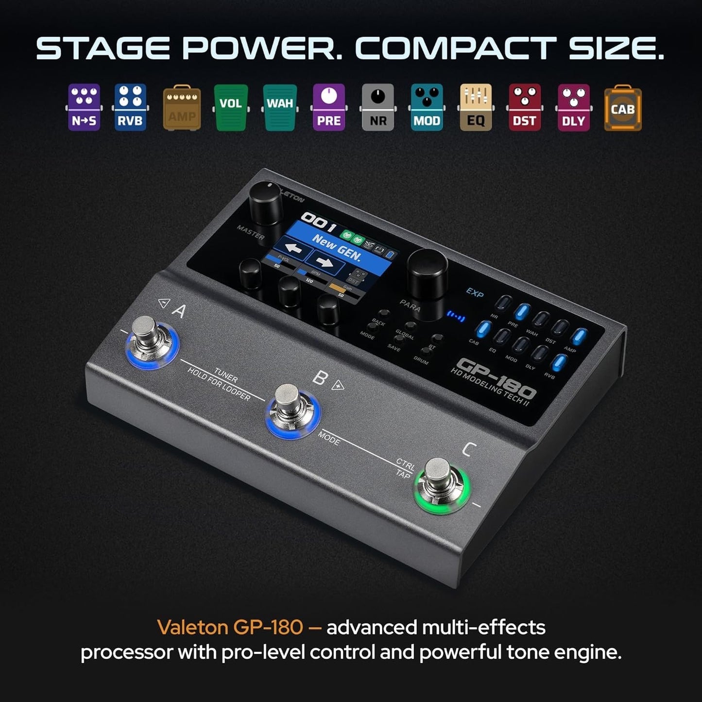 Valeton GP-180 Multi Effects Guitar Processor Pedal, Built-in Battery