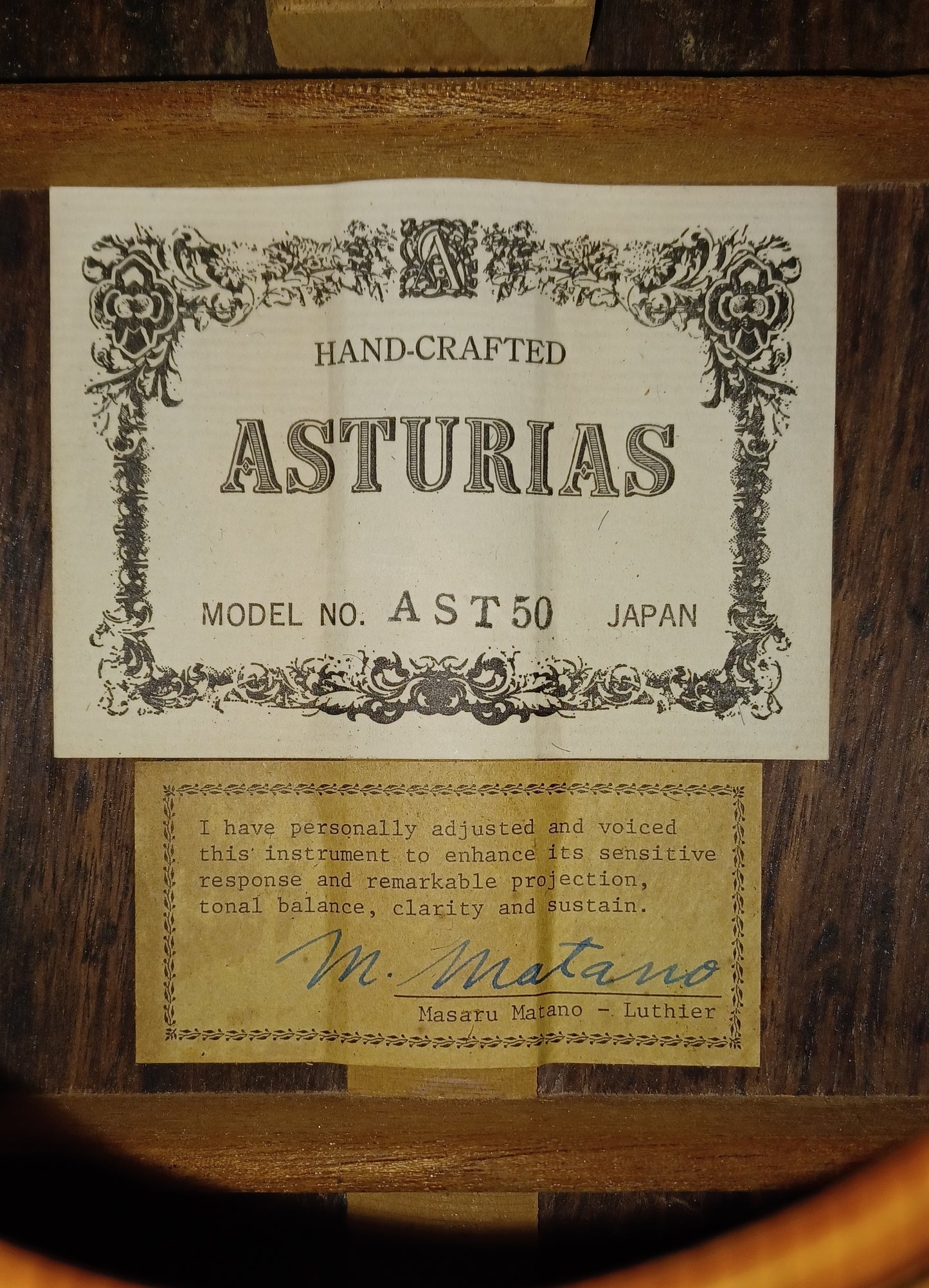 Asturias AST-50 Handmade Classical Guitar Signed by Masaru Matano Japan 1979